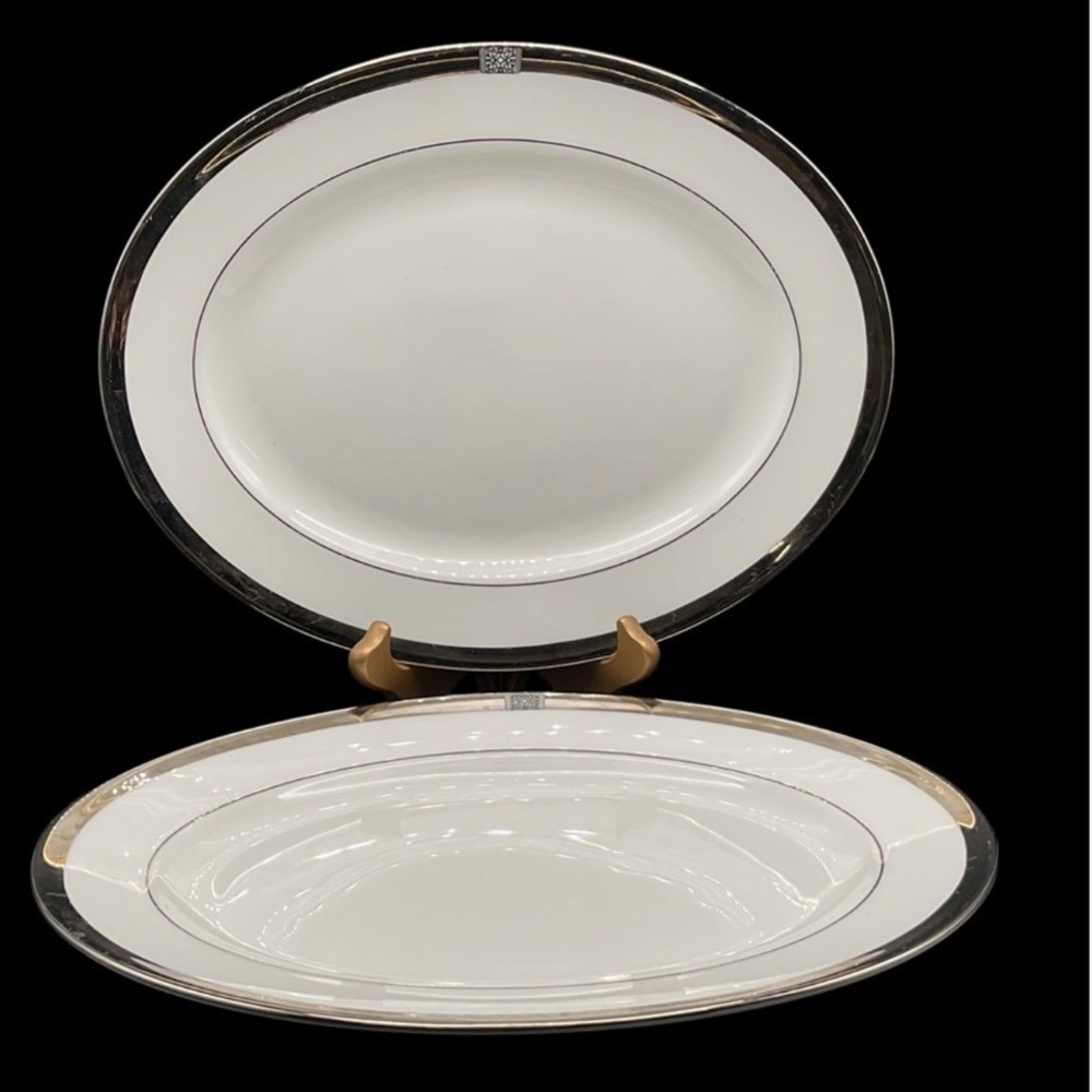Pair Lenox Jewel‎ Platinum 13" Oval Serving Platters